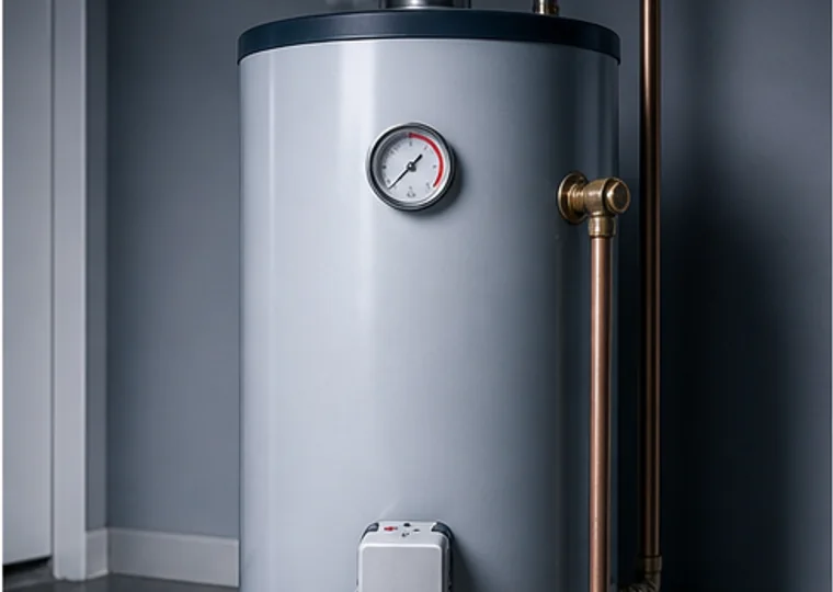 Water heater and copper plumbing in a utility room