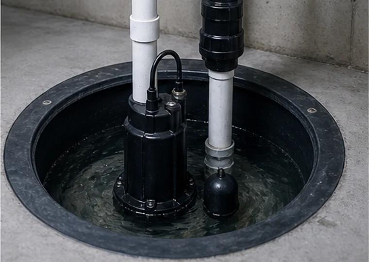 Sump pump inside a basement sump pit